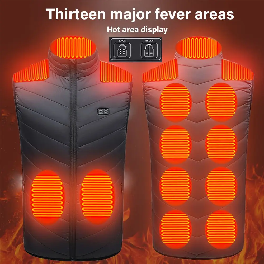 13 Areas Waistcoats USB Heating Thermal Warm Clothes Heated Vest Heating Jacket Winter Warm Jacket