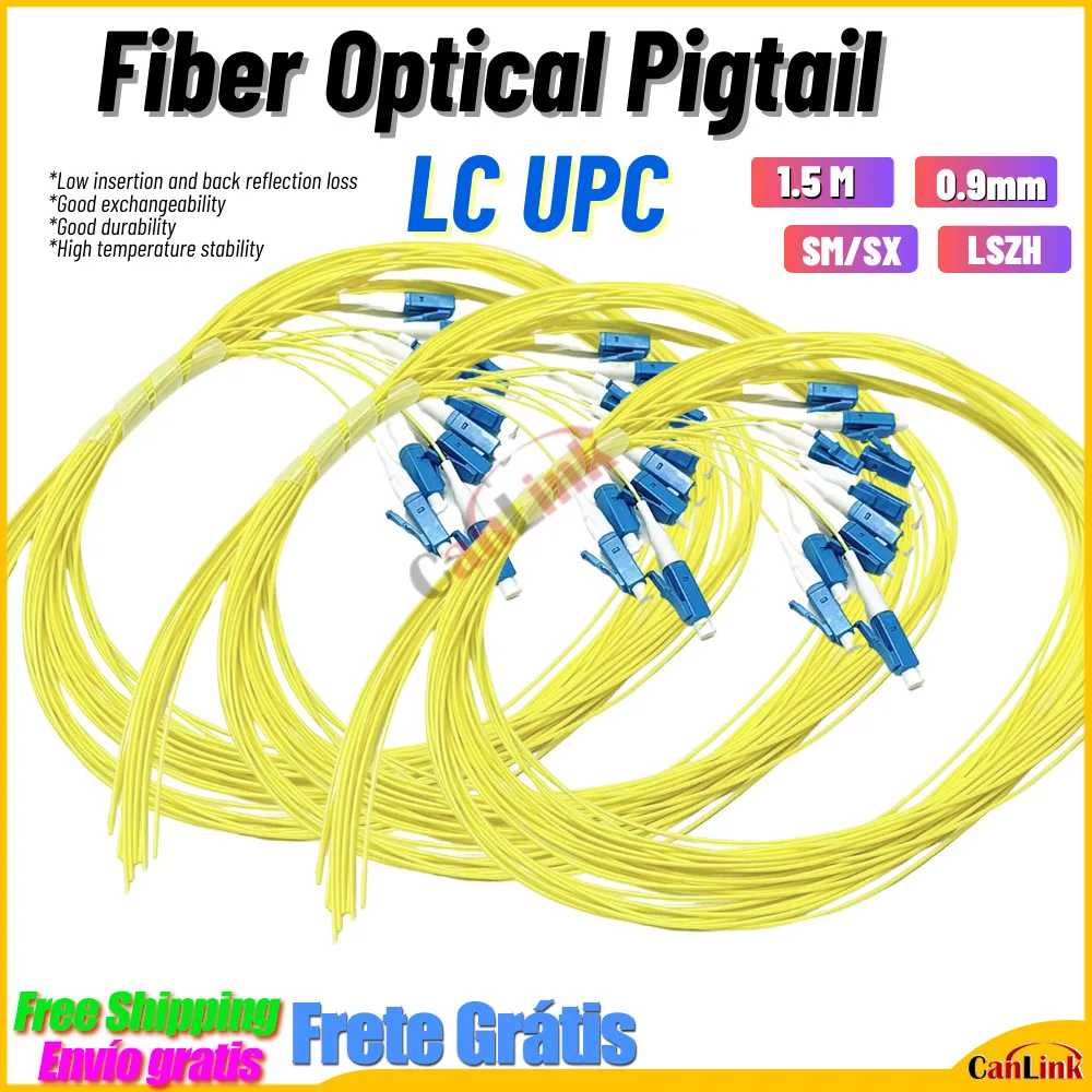 50/100PCS Fiber 1.5M Pigtail LC/UPC 0.9Mm Single Mode Connector LSZH Simplex 9/125 Jumper Yellow