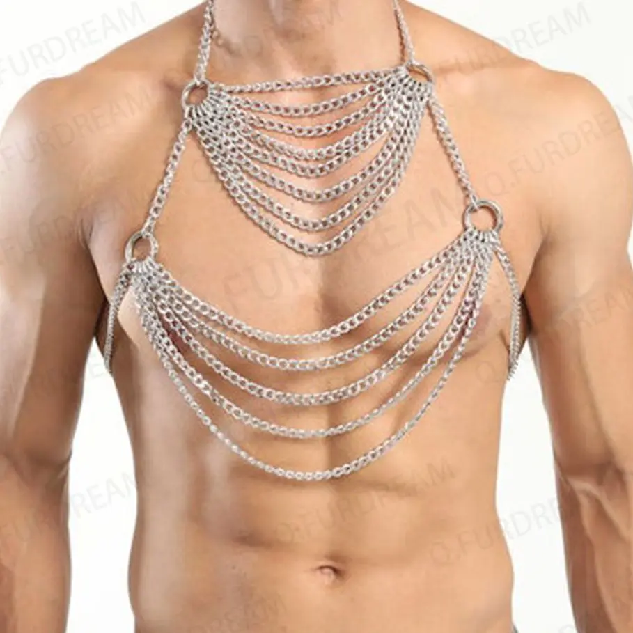 Fashion Men's Metal Chest Chain Belt Body Harness Chain Body Jewelry Punk Stlye Cool Nightclub Festival Party Accessories