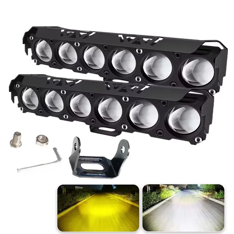 Projecteur LED à 6 lentilles pour motos, double couleur, feux antibrouillard à faisceau haut/bas pour voiture et camion, Mini lentille 12V 24V, feu de conduite, 1/2 pièces