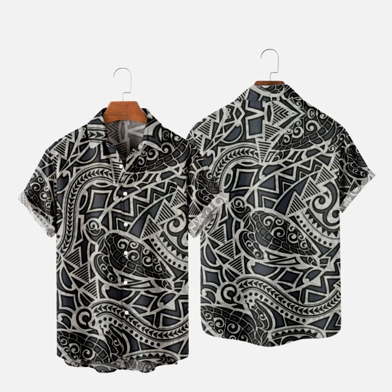 

Men's Fashion Y2K T-Shirts Hawaiian Shirt Samoan Texture 3D Print Cozy Casual One Button Short Sleeve Beach Oversized Clothes 7