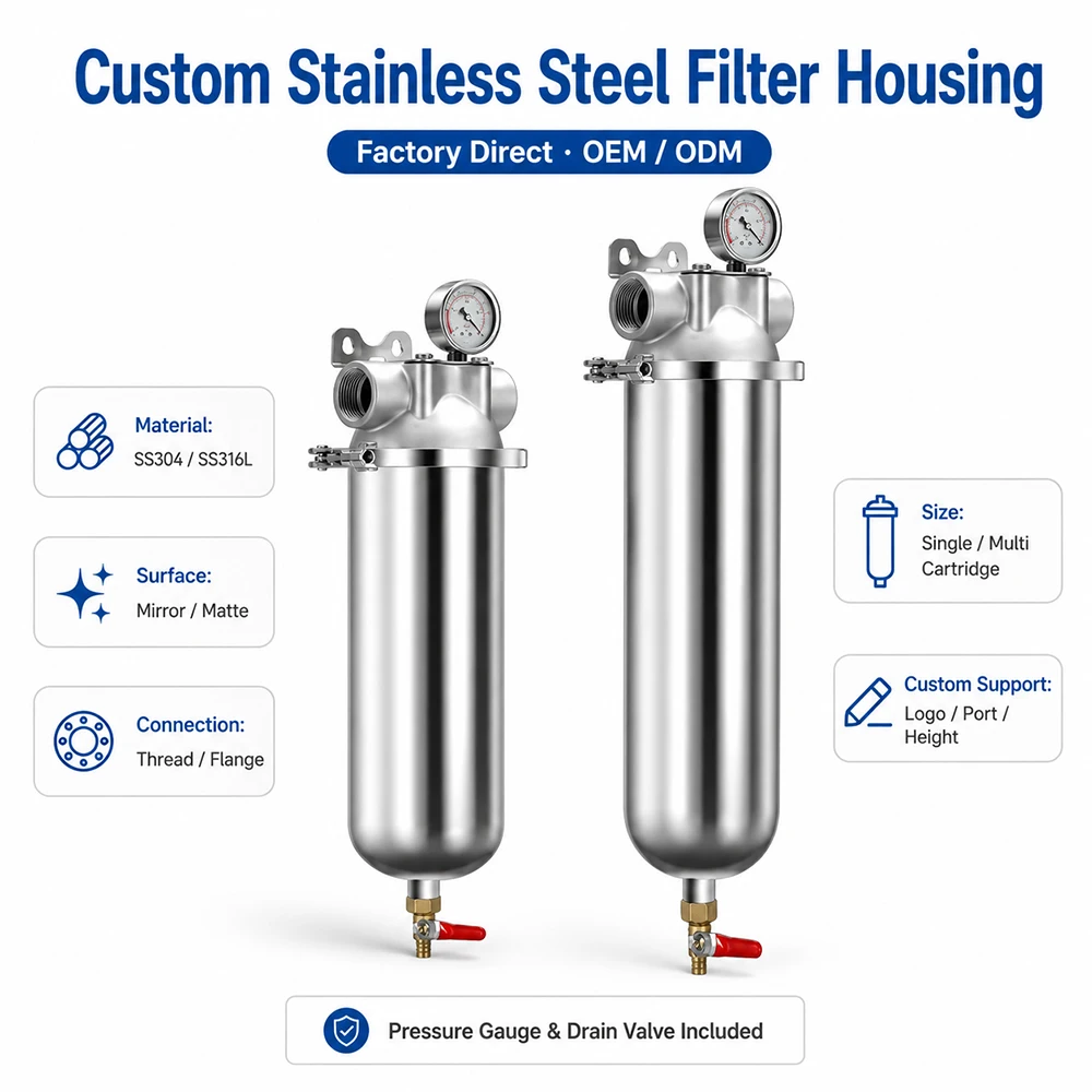 5 10 20 30 40 Inch Steel Mesh Water  Filter Stainless Steel Cartridge Filter Water Housing Whole House Water System