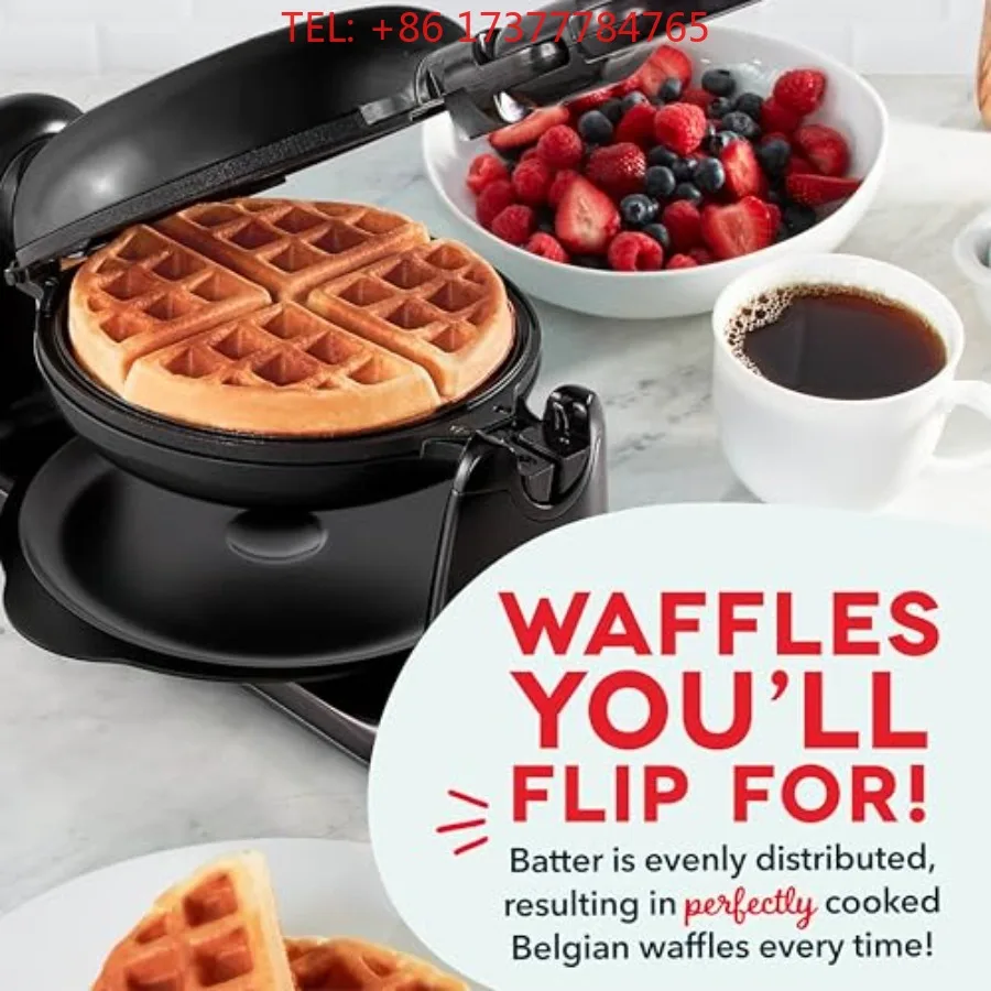 Flip Belgian Waffle Maker with 6.5 Nonstick Surface and Quick Heat-Up System for Easy Breakfasts - Black