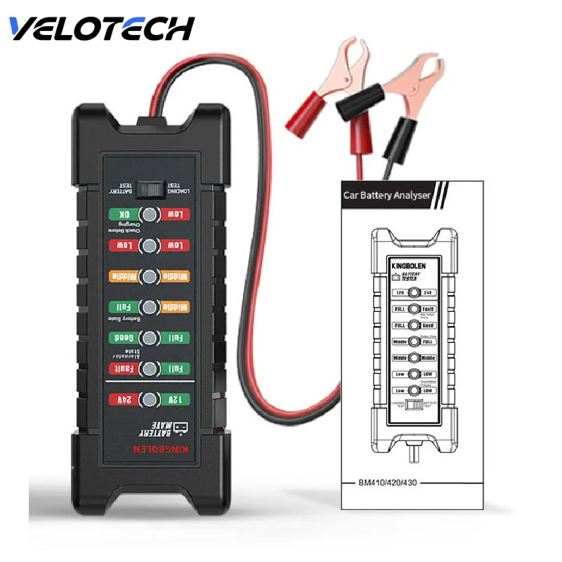 

Car Battery Tester 12V 24V Alternator Check Voltage Detector Clip With LED Lights For Car Lawn Mower Motorcycle Yacht