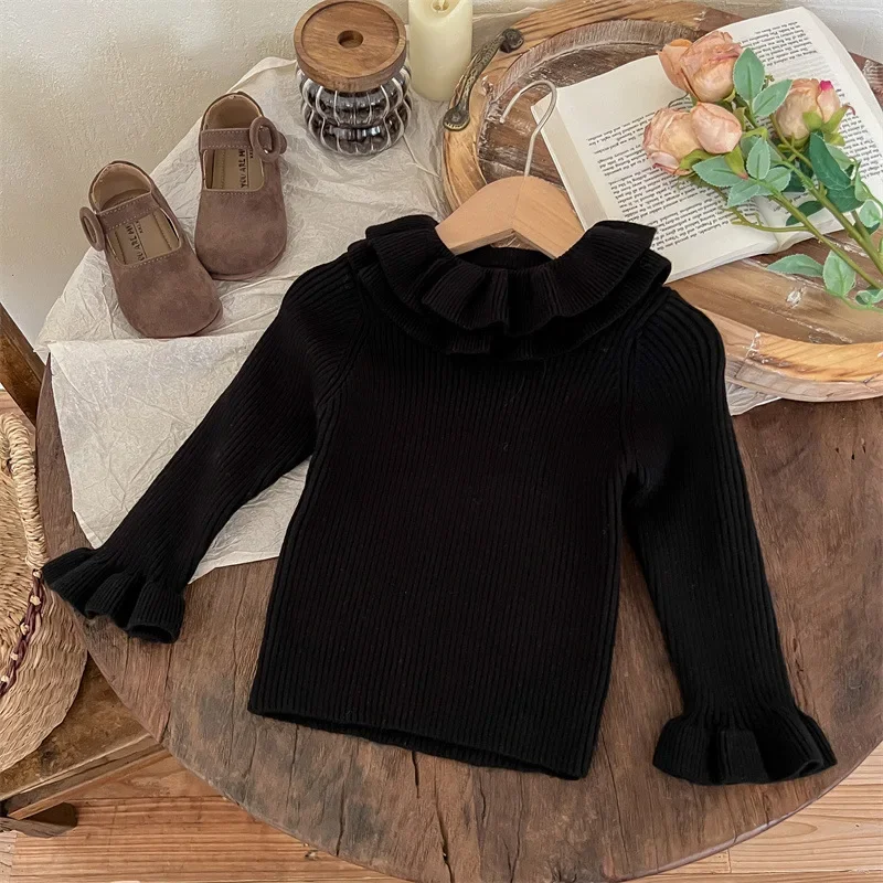 Mädchen Pullover Herbst und Winter neue doppels chichtige Rüschen Kragen unten Pullover Kind Spitze Kragen Pullover weibliche Schatz Kleidung