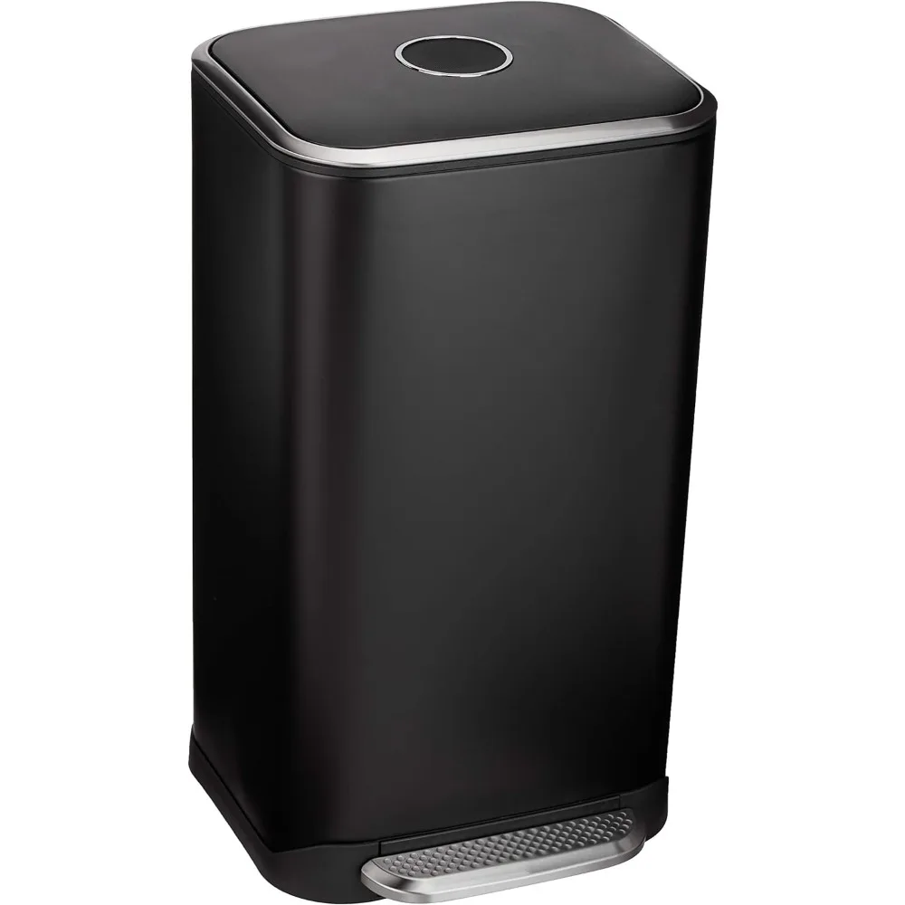 

Metal Rectangular Trash Can With Liner and Soft-Close Foot Pedal, 32 Liter / 8.5 Gallon, Black