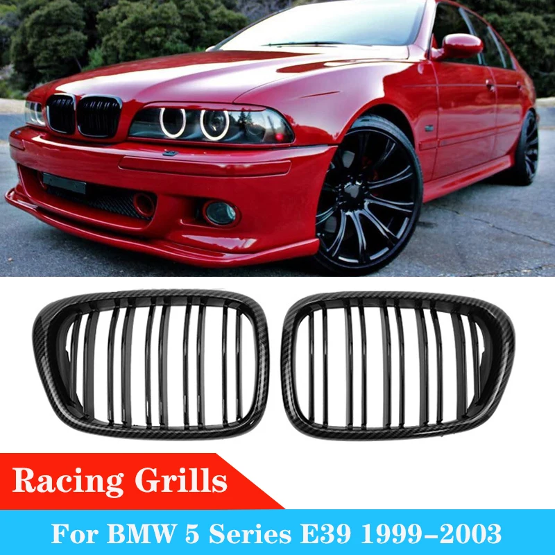 

Carbon Fiber 2Pcs Car Front Bumper Hood Kidney Racing Grill Dual Slat Grilles For BMW E39 5-Series 525 528 99-03 Accessories