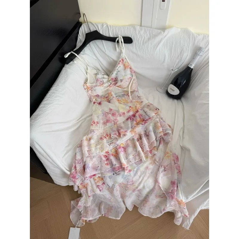 

Summer Women Two Piece Set Floral Corset Top and Lace Midi Skirt Elegant Mesh Outfit Slim Fit Vintage French Style Beach Suit