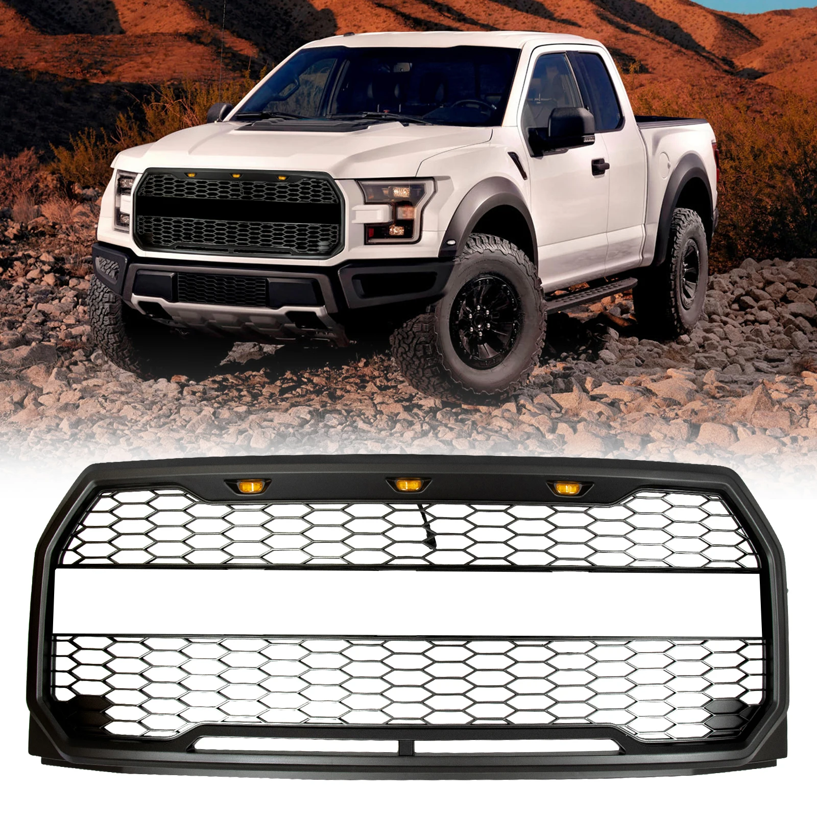 

Car Front Grill for 2015-2017 Ford F-150 with LED&Wiring Grey Grille