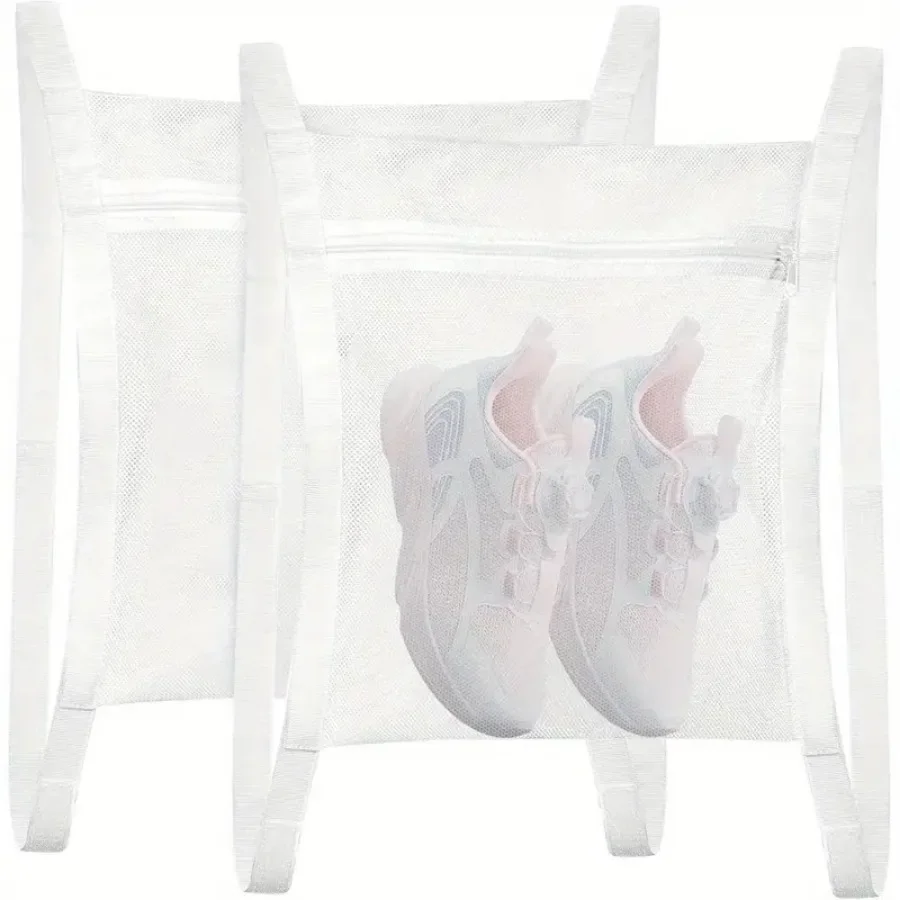 2 Piece White Shoe Wash Bag, Reusable, with Zipper and Strap, Suitable for Shoes, Clothing, and Protection From Damage - Detail 1