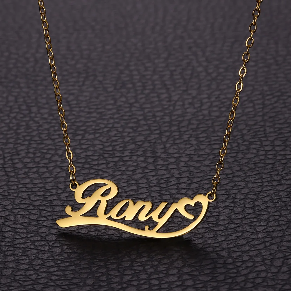 Custom Name Necklace With Heart Women Gold Color Stainless Steel Birthday Anniversary Mama Jewelry Personalization Best Her Gift