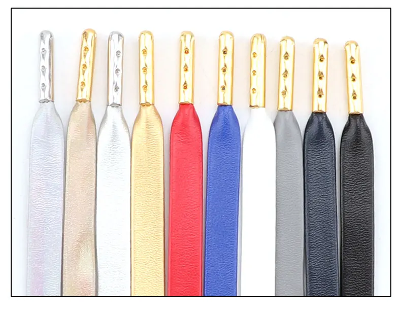 Flache PU-Leder-Schnürsenkel, wasserdicht, mit Metallkopf, gold, silber, laserreflektierend, für Sportschuhe und Basketballschuhe – Detail 3