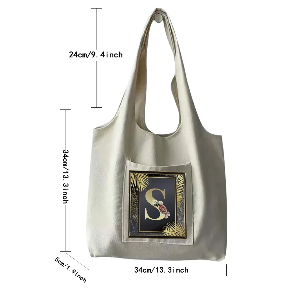 Reusable Environmentally Friendly Shopping Bag Commuting To Work High-capacity Golden Series Printed Pattern Side Bag Canvas Bag