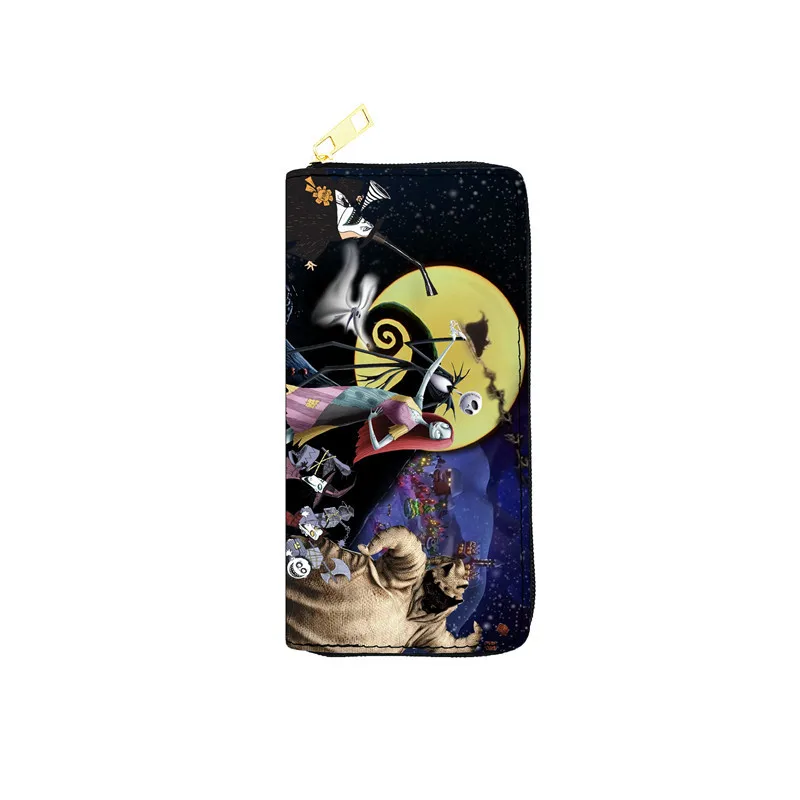 Disney Movie The Nightmare Before Christmas Mens PU Long Wallet Multifunction Wallet Zip Coin Purse Card Holder Clutch Fashion