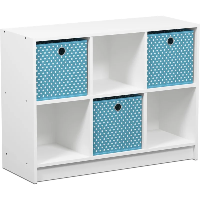 

Basic 3x2 Cube Storage Bookcase Organizer with Bins, White/Light Blue