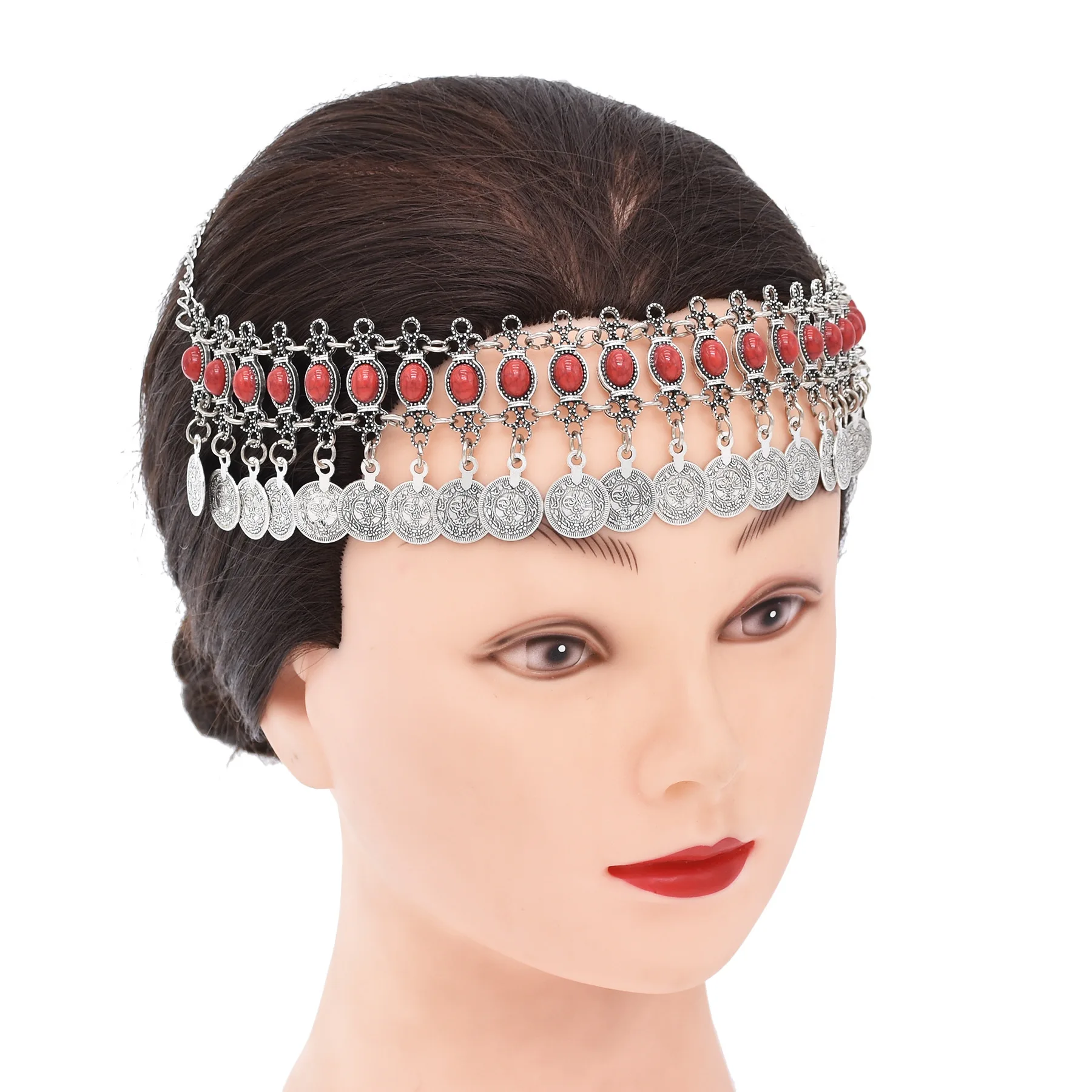 Vintage Coin Tassel Women Headband Gypsy Charms Turquoise Beads Bohemian Ethnic Hair Jewelry Statement African Turkey Accessory