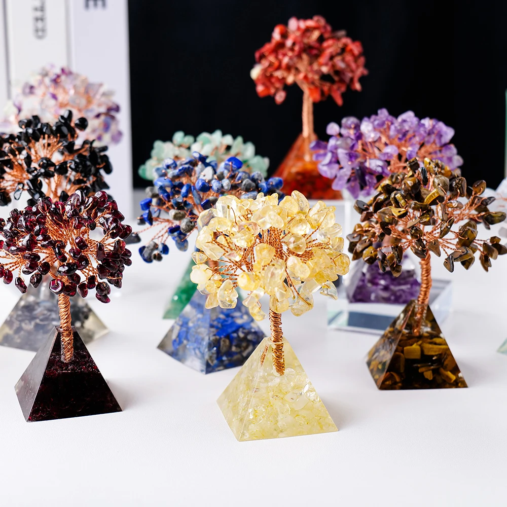 Natürliche Stein Rose Quarz Orgonite Pyramide Basis Kristall Baum Energie Schutz Heilende Meditation Reiki Chakra Feng Shui Bäume – Detail 1