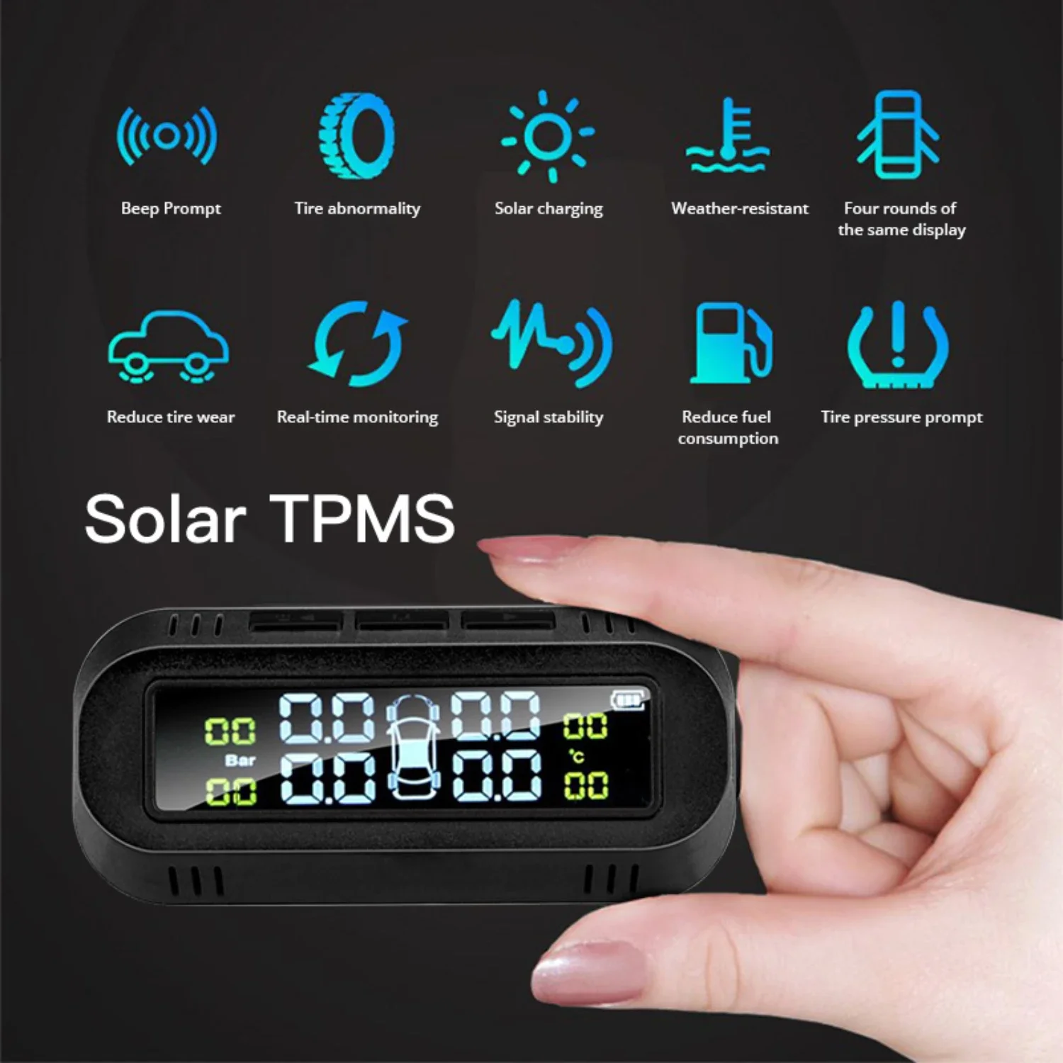 Enhanced Intelligent Solar TPMS for Ultimate Security - Real-time Monitoring of Tyre Temperature/Pressure, Digital Display, 4 Hi