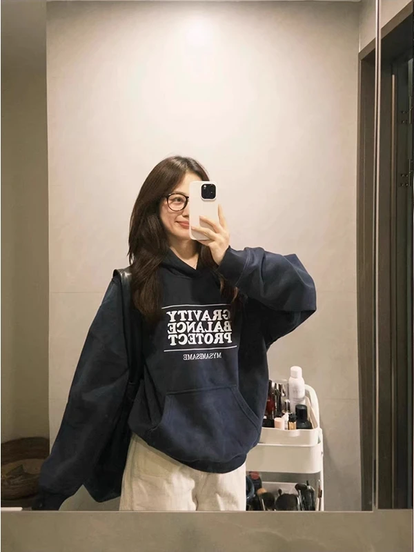 

Женская толстовка больших размеров с длинным рукавом, на флисовой подкладке, с буквенным принтом, повседневная, свободного кроя, осенне-зимняя куртка в уличном стиле