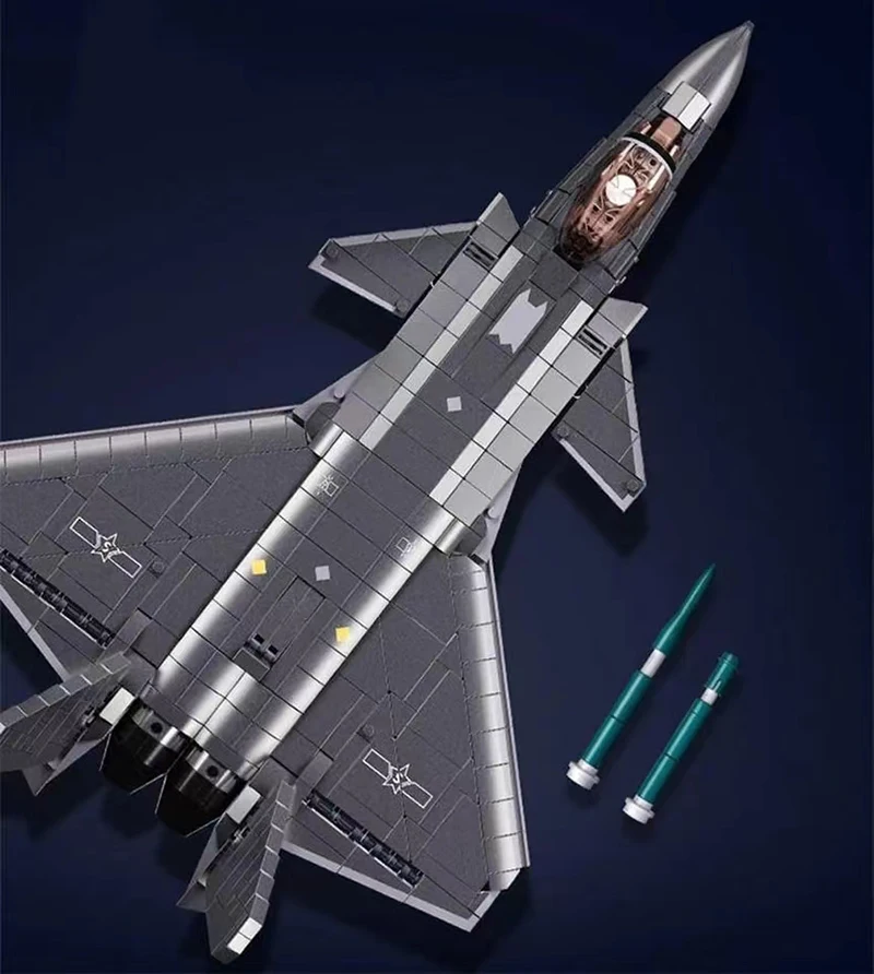 SLUBAN1007PCS Military Modern Plane J-20 Stealth Fighter Building Blocks World War2 Air Force Aircraft Bricks Model Kit Boy Toys