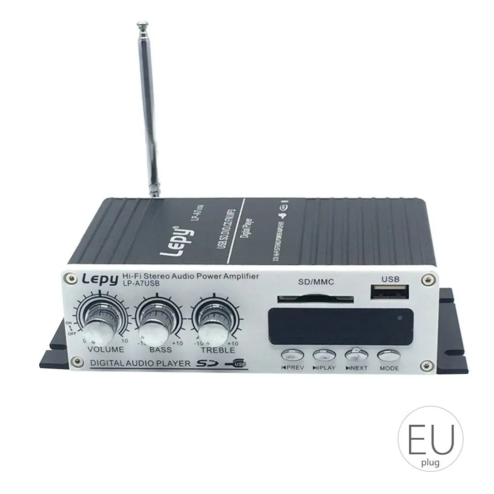 Lepy A7 USB Mini Super Bass Stereo Car Amplifier 2 Channel USB DVD CD FM MP3 Audio Player