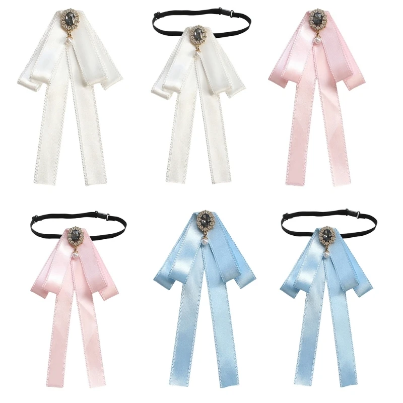 Elegant Rhinestones Pin Necktie Ribbon Bows Crystal Versatile Accessory