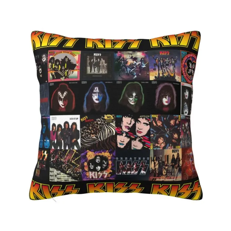 Custom Modern KISSs Rock & Roll All Nite Party Cushion Cover for Sofa Velvet Heavy Metal Band Throw Pillow Case Decoration