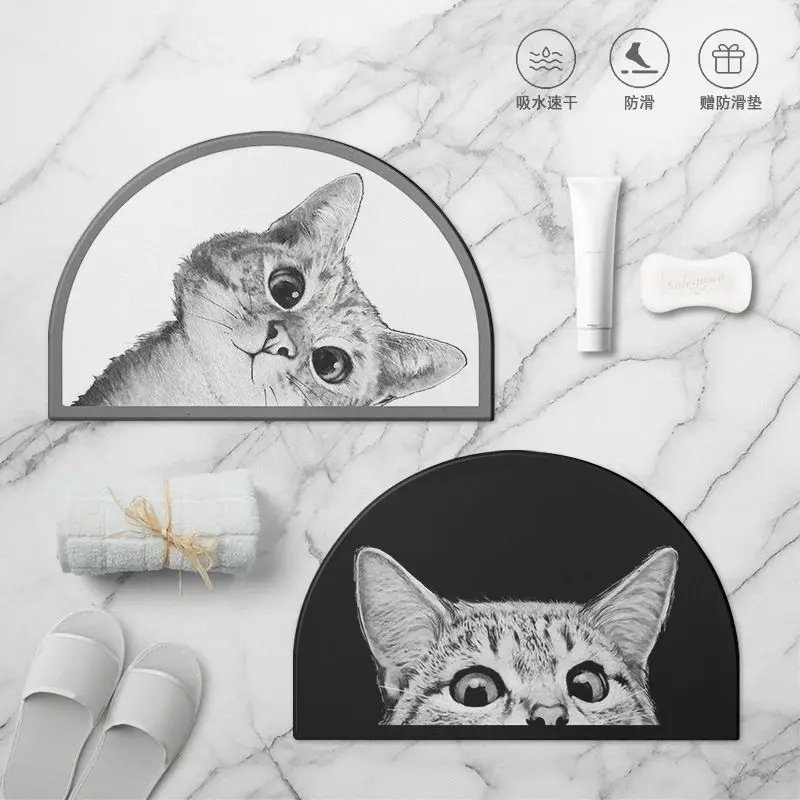 Cartoon Cat Floor Mat Bathroom Absorbent Non-slip Mat Toilet Door Decoration Easy To Clean Carpet Outdoor Rug  Anime Rug POD