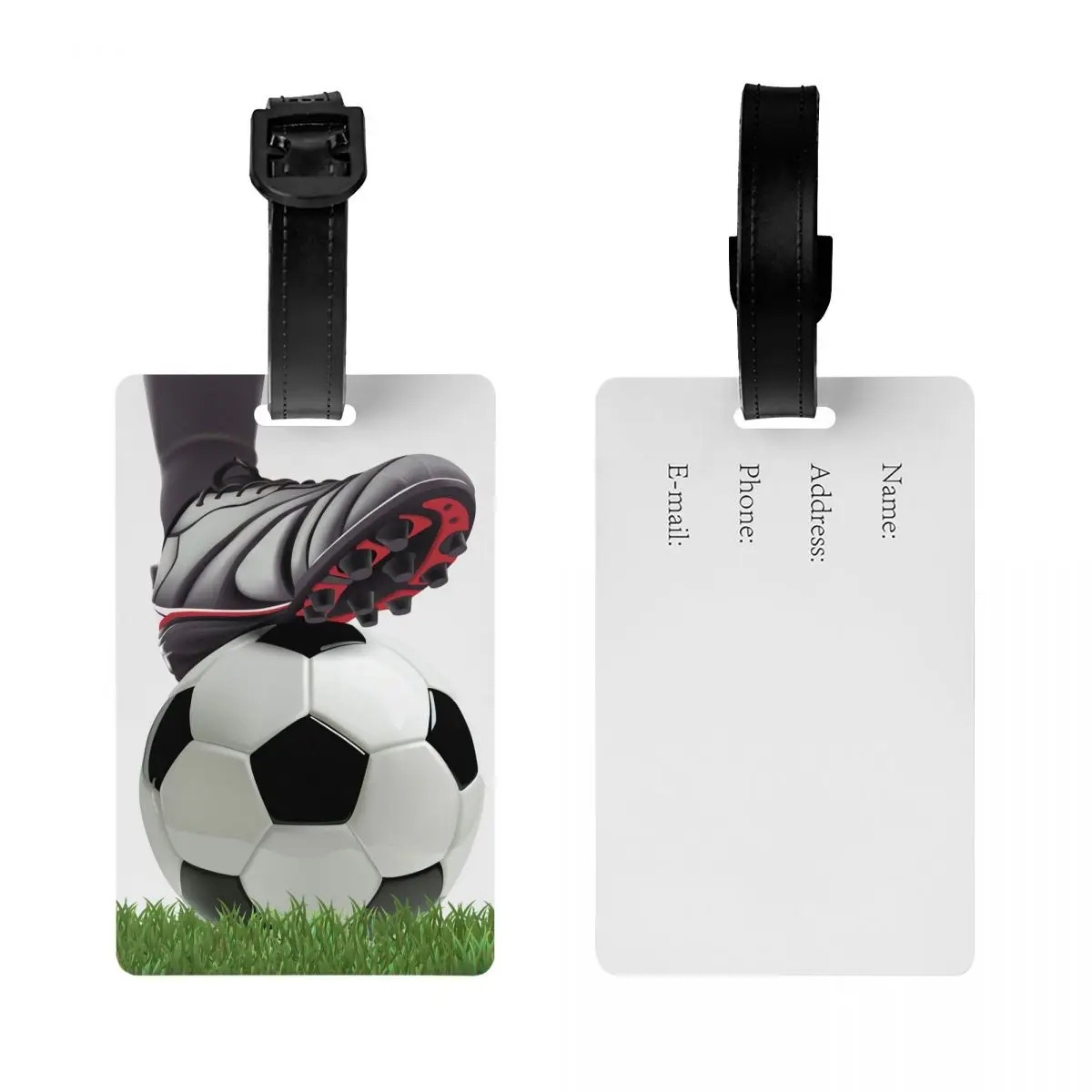 Custom Soccer Ball With Football Player Feet On Grass Luggage Tag for Suitcases Funny Baggage Tags Privacy Cover ID Label