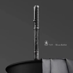 Hongdian N8S Fountain Pen Beautiful Gray Moon Rabbit Totem Cap Resin Piston Ink Pen EF/F0.4/0.5mm Smooth Writing School Supplies