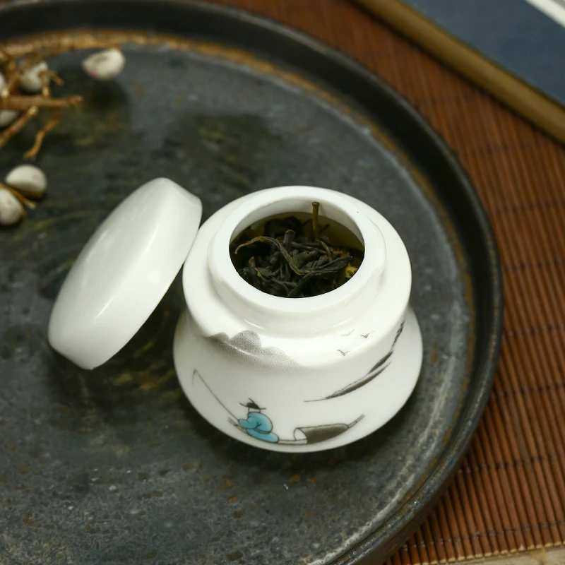 Mini Ceramic Tea Pot White Ceramic Pot Portable Travel Wake-up Tea Pot Storage Container Mini Storage Box Living Room Tea Set