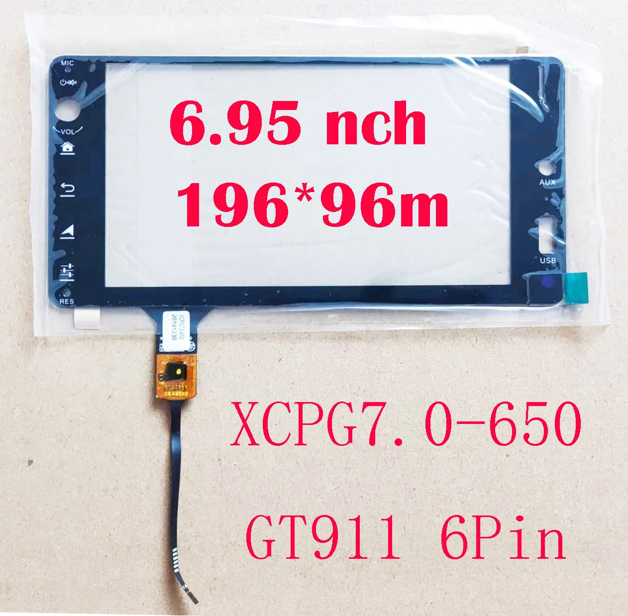 

6.95 7 Inch Touch Screen Digitizer Sensor GT911 6Pin 196*96mm XCPG7.0-650 For Toyota Hyundai Honda