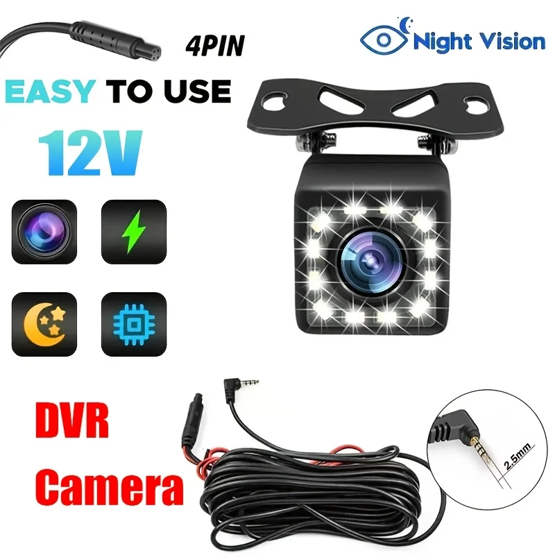 Rearview Camera for Vehicles Featuring a 4-Pin Dash Cam Cable,Designed for Connecting Backup Camera with a 4-Pin Male Connector