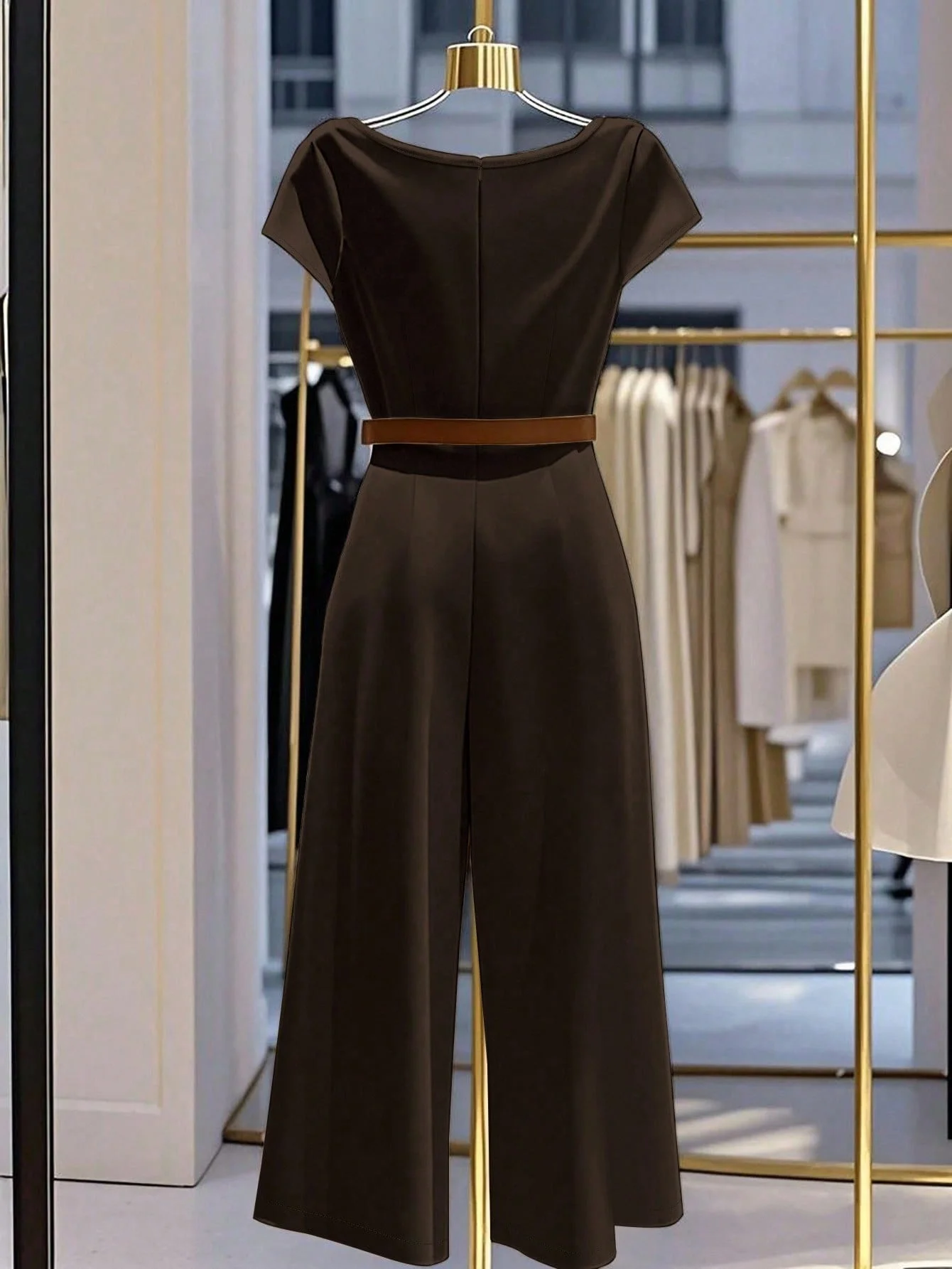 بذلة أنيقة من الساتان على الطراز الأوروبي والأمريكي مع ياقة كومة وأرجل واسعة للنساء