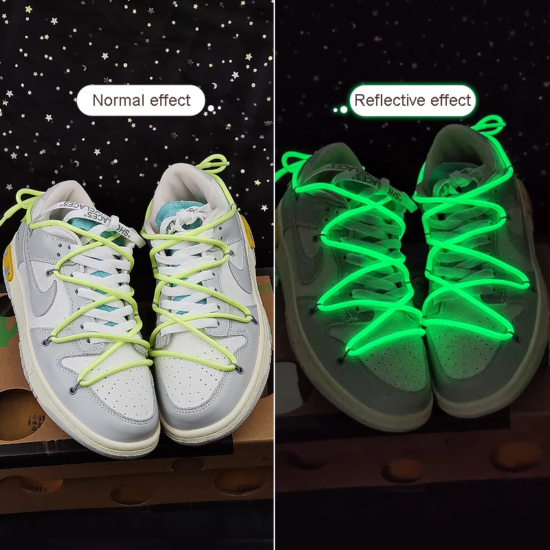 Runde, leuchtende, fluoreszierende Schnürsenkel, die im Dunkeln leuchten, Nacht-Farbschnürsenkel, Sportschnürsenkel für Canvas-Schuhe, Schnürsenkel für Erwachsene und Kinder, Neu – Detail 2
