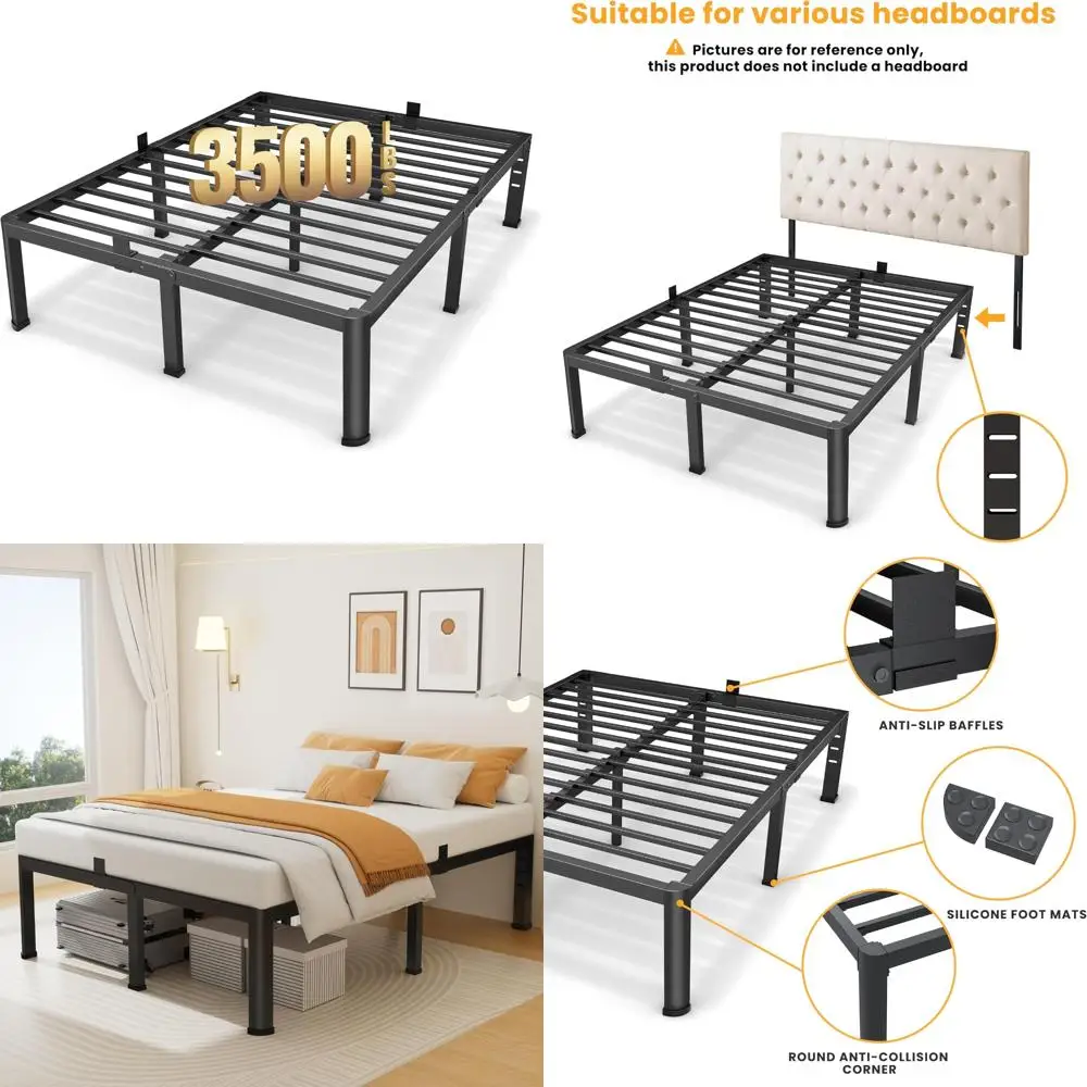

California King Metal Platform Bed Frame with 18 Inches High, Round Corners, and Storage Space