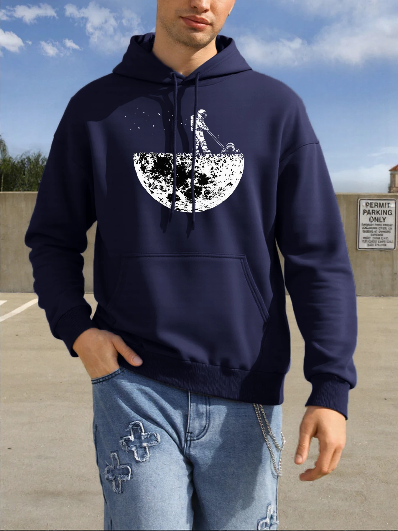 Astronauten Reinigung Der Planet Gedruckt Männer Hoodies Hip Hop Fleece Hoodie Mode Crewneck Kleidung Männlich Casual Streetwear