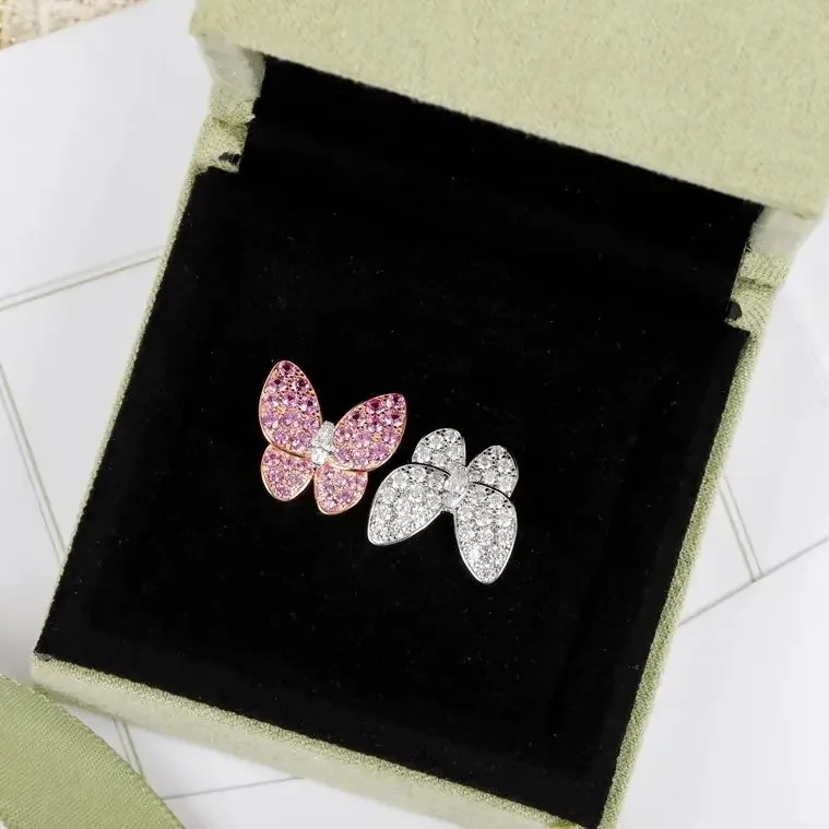 

Fashion Top Quality Full Diamond Colored Crystal Butterfly Silver Ring Women Fine Jewelry Couples Trend