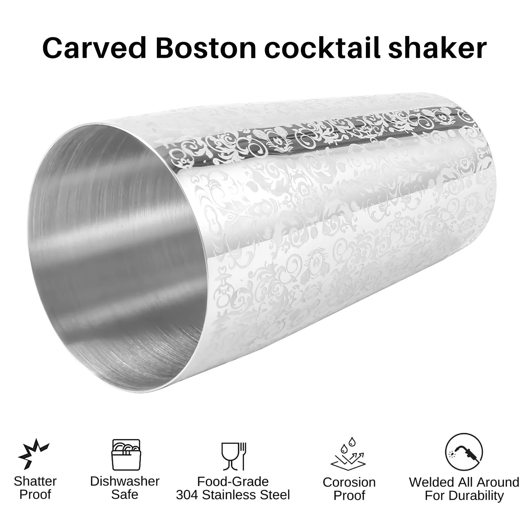 Cocktail Shaker Boston Shaker 304 Stainless Steel Barra De Ferramentas Creative Engraving Design Boston Cocktail Shaker Tin Set-