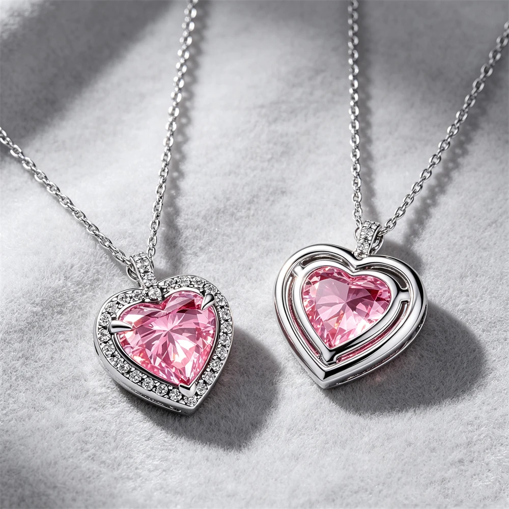 Valentine's Day Charm 925 Silver Eternal Radiance Love Key Zircon Clavicle Chain Heart shaped Flower Women's Exquisite Necklace