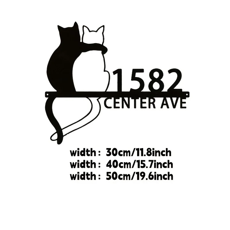 Personalized Black Cat Address Plaque, Custom House No. Street Name, Paw Print metal Door Hanger, Indoor/Outdoor Cat Lover Gift view 2