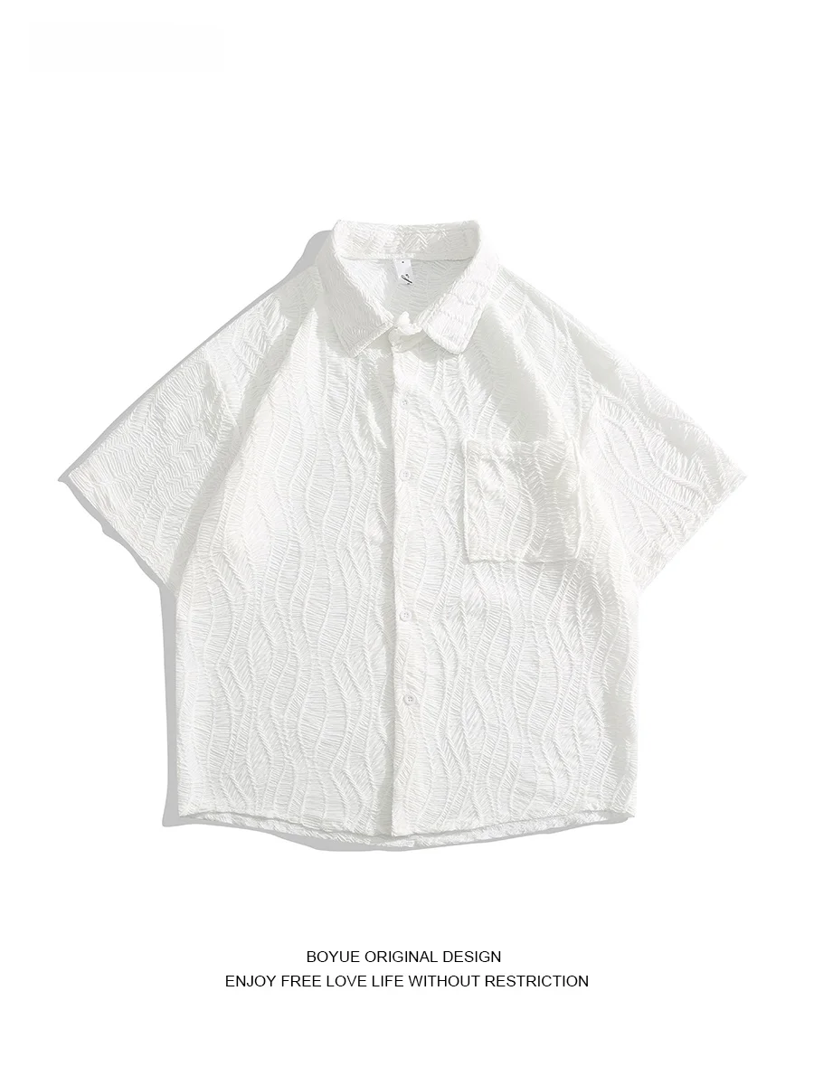 

Мужская футболка Boyue с вышивкой, плиссированная, простая, повседневная, летняя, свободного кроя, однотонная, для пар