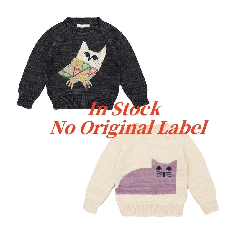 In Stock!  2024 MP  Autumn/Winter New Girls Embroidered Owl Knit Sweater  Black Cartoon Sweater Pullover