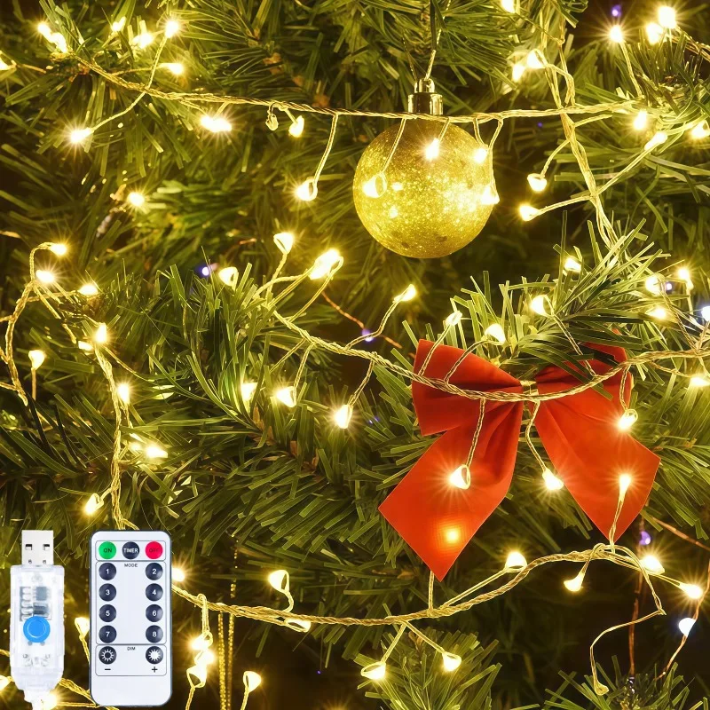 

Firecracker Lights 50-200LED Silver Wire USB String Fairy Lamp with Remote Control for Bedroom Party Halloween Christmas Decor