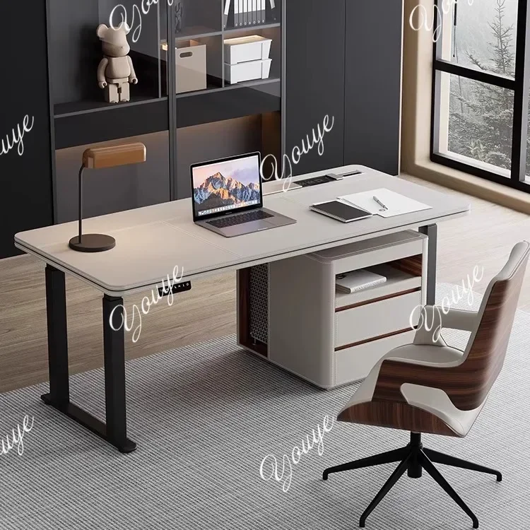 Uu Factory Promotion Minimalist High-end Saddle Leather Desk Intelligent Electric Lifting Table Light Luxury Modern Corner Offic