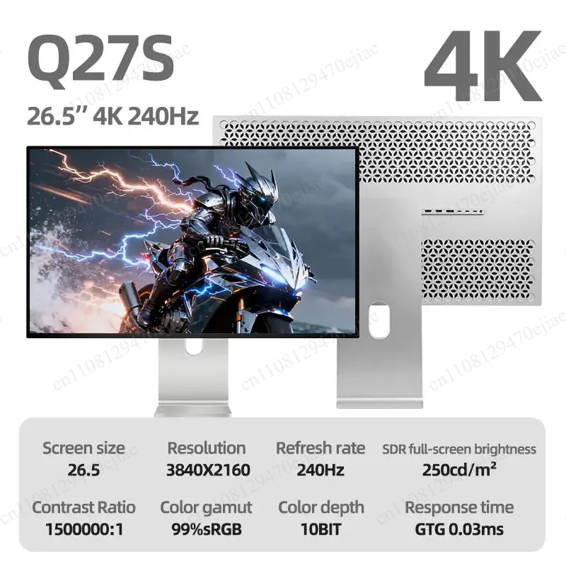 KUYCON Q27S 26.5 Inch UHD 4K 240Hz OLED Gaming Monitor 10-Bit HDR Ergonomic Aluminum Stand Pivot for Pro Design&Photography