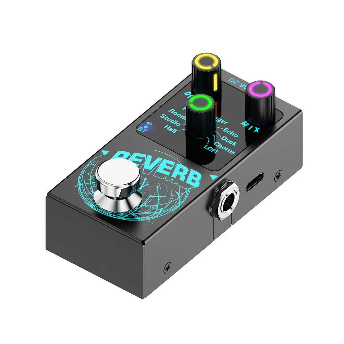 Miwayer Reverb Mini Reverb Pedal – 9 Digital Reverb Types, USB-C/DC 9V, BT Accompaniment, Metal Housing, 86x41x26mm