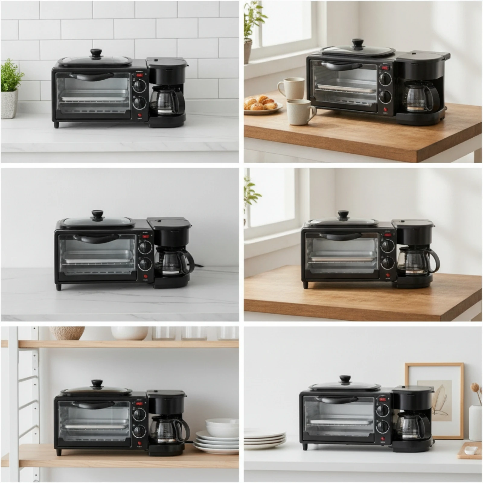 3-in-1 Breakfast Machine Countertop 3-in-1 Breakfast Station Toaster Oven Versatile Coffee Maker Easy-to-Use