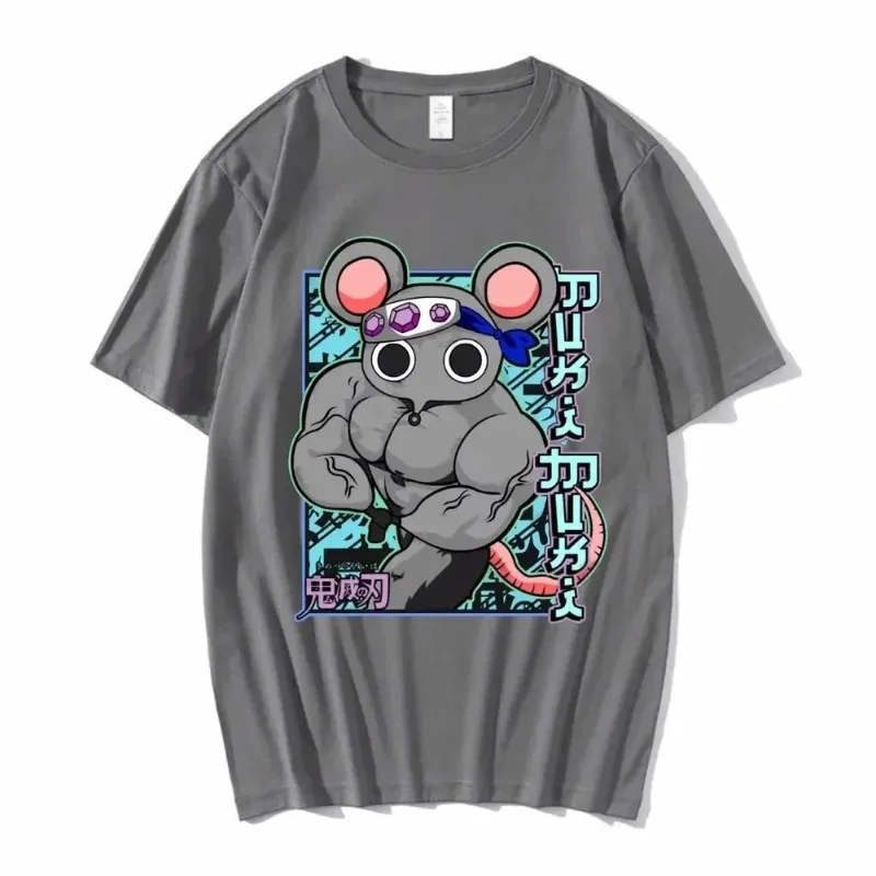 Fun Manga Muscle Ninja Mouse Fitness T-shirt Summer Anime Demon Killer T-shirt Unisex Cotton T-shirt Family suit streetwear