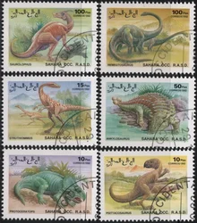 6Pcs/Set Sahara Post Stamps 1992 Prehistoric Dinosaurs Marked Postage Stamps for Collecting